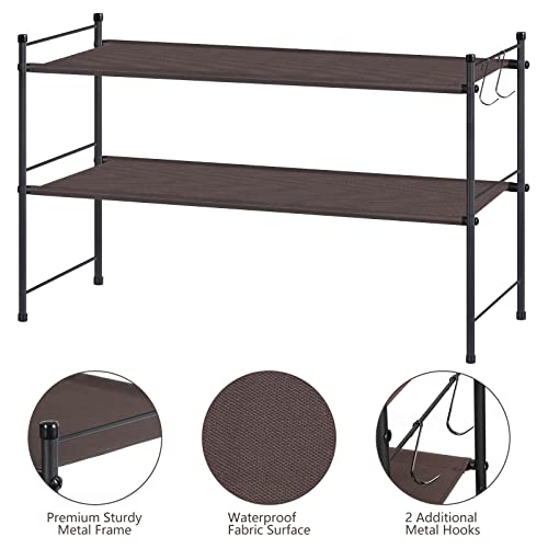 smusei 2 Tier Shoe Rack for Closet Freestanding Sturdy Fabric Shoe Rack Entryway Storage Organizer Shelf with 2 Metal Hooks, Door, Dorm Room, Bronze