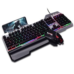 fedarfox keyboard and mouse combo, compact full size gaming rainbow keyboard and mouse set backlit illuminated mice mechanical keyboard for windows, computer, desktop, pc, notebook (black)