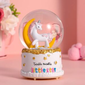 jormey unicorn snow globe for kids,with snow colorful led lights luxury musical,perfect birthday christmas daughter wife girlfriend birthday anniversary festival valentine's day(moon 3.5x5inch)