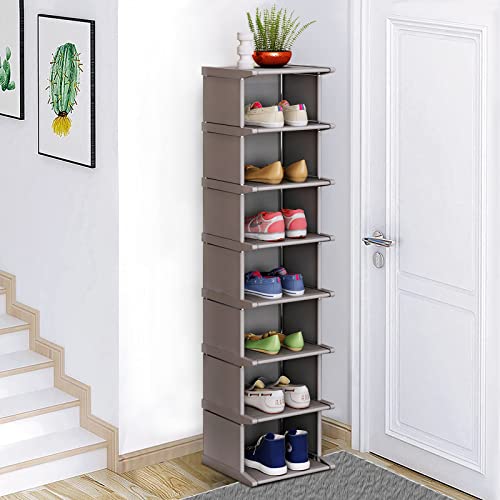 KANAV 8 Tiers Shoe Rack - Vertical Narrow Shoe Shelf Storage Organizer Sturdy Space Saving - Tall Narrow Shoe Rack for Entryway Closet Hallway