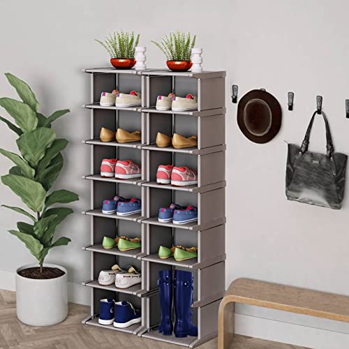 KANAV 8 Tiers Shoe Rack - Vertical Narrow Shoe Shelf Storage Organizer Sturdy Space Saving - Tall Narrow Shoe Rack for Entryway Closet Hallway