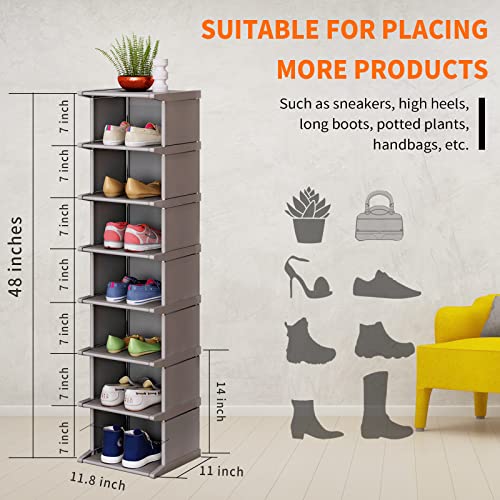 KANAV 8 Tiers Shoe Rack - Vertical Narrow Shoe Shelf Storage Organizer Sturdy Space Saving - Tall Narrow Shoe Rack for Entryway Closet Hallway