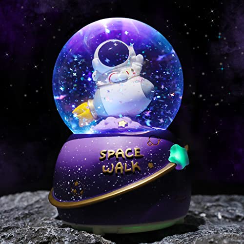 Astronaut Snow Globes for Kids,80MM Musical Glitter Snow Globe to Take Children to Explore The Vast Starry Sky, Astronaut Toys Birthday Gifts for Boys and Girls, Space Decoration