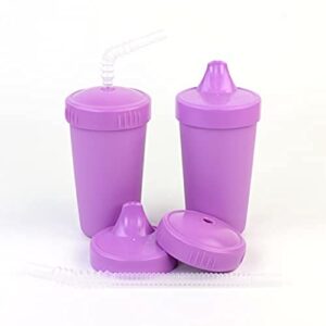 re play 10 oz. no spill cups with convertible straw lids - made in usa - one piece silicone valve and bendy straws - bpa free - purple