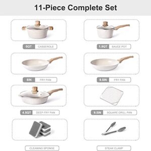 Pots and Pans Set - Caannasweis Kitchen Nonstick Cookware Sets Granite Frying Pans for Cooking Marble Stone Pan Sets Kitchen Essentials Set (Normal Size)