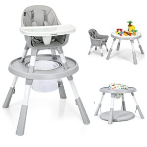 honey joy 7 in 1 high chair, baby highchair with storage basket, convert to toddler chair & table/booster seat/building block table/infant feeding chair/baby activity center bouncer (gray)