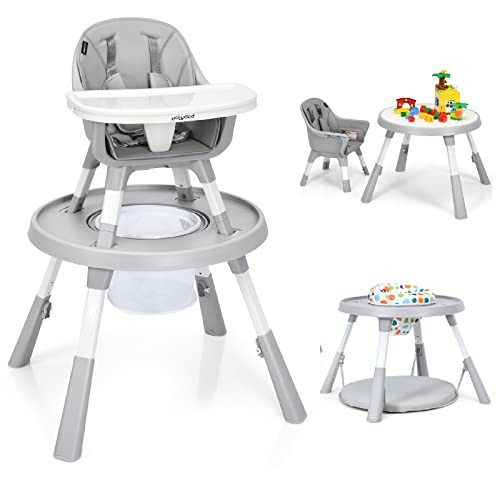 HONEY JOY 7 in 1 High Chair, Baby Highchair with Storage Basket, Convert to Toddler Chair & Table/Booster Seat/Building Block Table/Infant Feeding Chair/Baby Activity Center Bouncer (Gray)