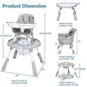 HONEY JOY 7 in 1 High Chair, Baby Highchair with Storage Basket, Convert to Toddler Chair & Table/Booster Seat/Building Block Table/Infant Feeding Chair/Baby Activity Center Bouncer (Gray)