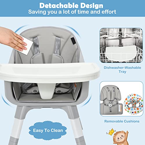 HONEY JOY 7 in 1 High Chair, Baby Highchair with Storage Basket, Convert to Toddler Chair & Table/Booster Seat/Building Block Table/Infant Feeding Chair/Baby Activity Center Bouncer (Gray)