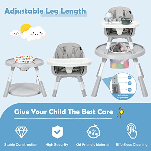 HONEY JOY 7 in 1 High Chair, Baby Highchair with Storage Basket, Convert to Toddler Chair & Table/Booster Seat/Building Block Table/Infant Feeding Chair/Baby Activity Center Bouncer (Gray)