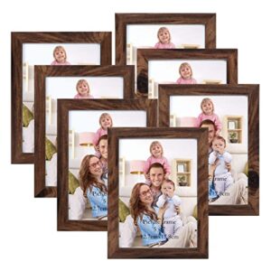 Giftgarden 5x7 Picture Frame Brown Set of 7 Rustic Walnut-Color Photo Frames 5 by 7 for Wall or Tabletop