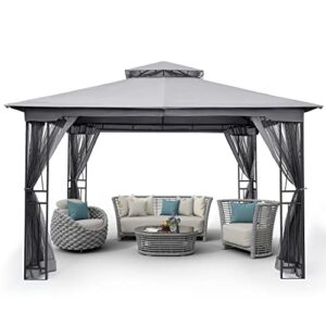 happatio 10' x 12' outdoor patio gazebo, outdoor canopy gazebo for garden,yard,patio with ventilation double roof with mosquito netting,gray