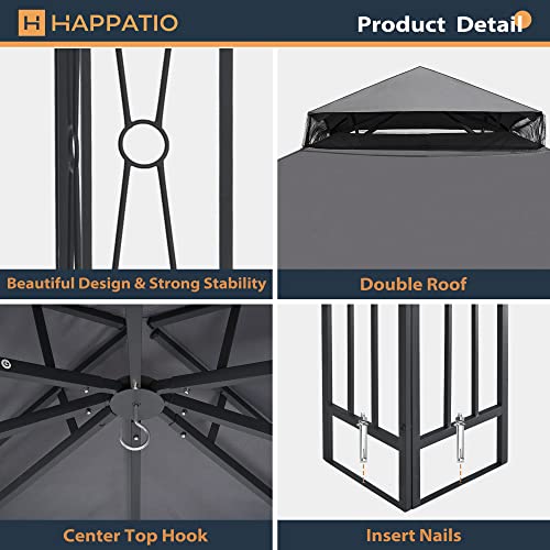 HAPPATIO 10' X 12' Outdoor Patio Gazebo, Outdoor Canopy Gazebo for Garden,Yard,Patio with Ventilation Double Roof with Mosquito Netting,Gray