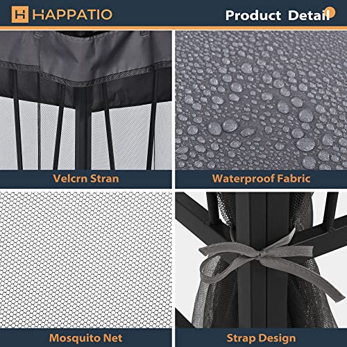 HAPPATIO 10' X 12' Outdoor Patio Gazebo, Outdoor Canopy Gazebo for Garden,Yard,Patio with Ventilation Double Roof with Mosquito Netting,Gray