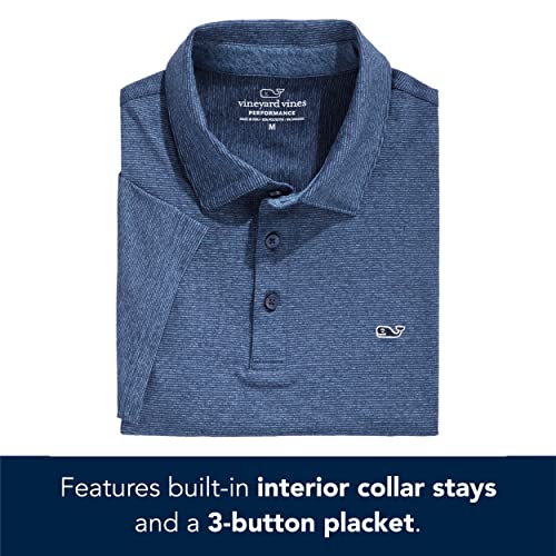 vineyard vines Men's Destin Stripe Sankaty Performance Polo, Blue Depth Tejeda, Small