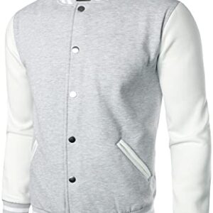 HOOD CREW Man’s Varsity Baseball Jacket Cotton Blend Letterman Jackets Lightgrey L