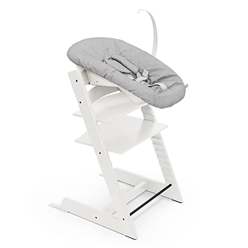 Tripp Trapp Chair from Stokke (White) + Tripp Trapp Newborn Set (Grey) - Cozy, Safe & Simple to Use - for Newborns Up to 20 lbs