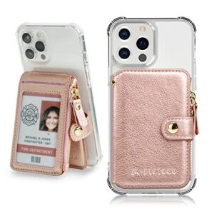 m-plateau phone wallet, pu leather card holder with zipper coin pocket compatible with iphone 14 and iphone case for women 3m adhesive phone card holder with magnetic closure(pink)