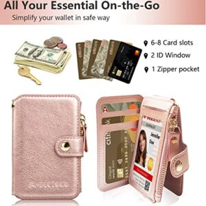 M-Plateau Phone Wallet, PU Leather Card Holder with Zipper Coin Pocket Compatible with iPhone 14 and iPhone Case for Women 3M Adhesive Phone Card Holder with Magnetic Closure(Pink)