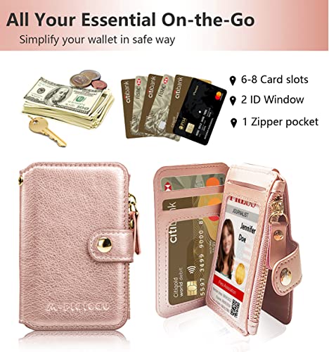 M-Plateau Phone Wallet, PU Leather Card Holder with Zipper Coin Pocket Compatible with iPhone 14 and iPhone Case for Women 3M Adhesive Phone Card Holder with Magnetic Closure(Pink)