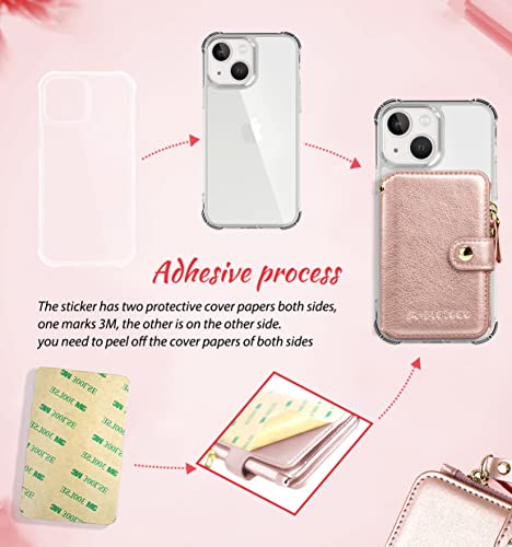 M-Plateau Phone Wallet, PU Leather Card Holder with Zipper Coin Pocket Compatible with iPhone 14 and iPhone Case for Women 3M Adhesive Phone Card Holder with Magnetic Closure(Pink)