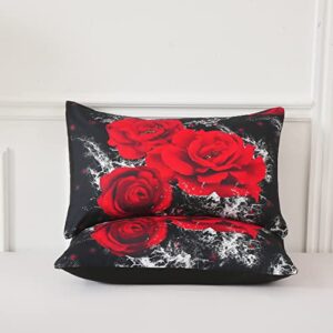 Djoymock Rose Duvet Cover Set Queen Red Floral Printed Bedding Set 3 Pieces Reversible Soft Microfiber Romantic Comforter Cover Set Home Decor for All Season (1 Duvet Cover + 2 Pillowcases) 90"x90"