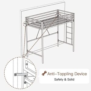 ikalido Metal Loft Bed Twin Size, Multifunctional Twin Bed with Safety Guard & Removable Ladder, Space-Saving/Noise Free/No Box Spring Needed/Matte White