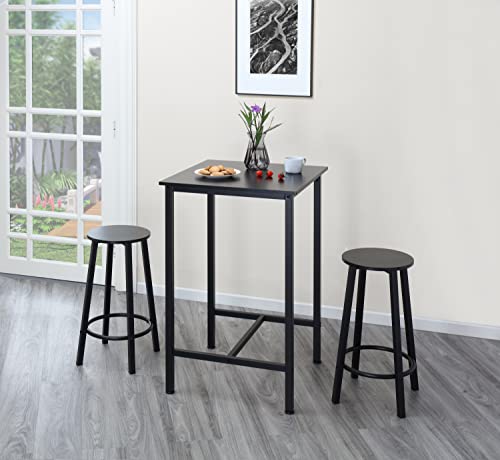 Finnhomy Bar Table Set, 23.6" Pub Table High Top Table, Square Bar Height Table, Bar Table with Stools, Kitchen Table Set for 2, Industrial Breakfast for Kitchen, Living Room, Rustic Black