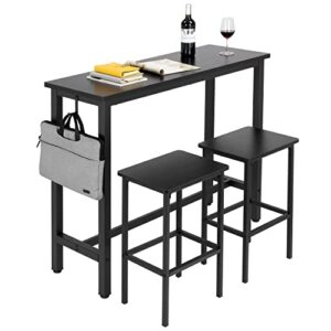 finnhomy bar table set, 47" pub table high top table, rectangular bar height table, bar table with stools, kitchen table set for 2, industrial breakfast for kitchen, living room, rustic black