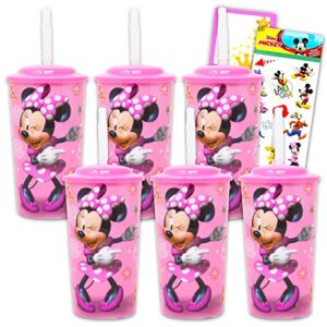 disney minnie mouse sippy cup set - 6 pack minnie tumbler with straw bundle with mickey stickers and princess door hanger (minnie cup for toddlers kids adults)