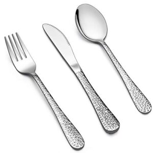 lianyu 15-piece kids utensils silverware set, stainless steel toddler hammered flatware cutlery, children tableware includes knives forks spoons, dishwasher safe