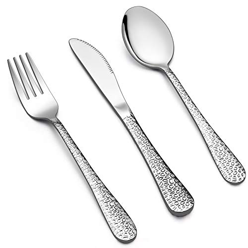 LIANYU 15-Piece Kids Utensils Silverware Set, Stainless Steel Toddler Hammered Flatware Cutlery, Children Tableware Includes Knives Forks Spoons, Dishwasher Safe