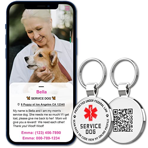 MYLUCKYTAG QR Code Service Dog Tag - Pet Online Profile - Scan QR Receive Instant Pet Location Alert Email