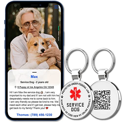 MYLUCKYTAG QR Code Service Dog Tag - Pet Online Profile - Scan QR Receive Instant Pet Location Alert Email