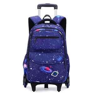 zhanao rolling backpacks for boys girls trolley school bags starry-sky print primary middle school boys wheeled