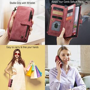 REEGINCH Samsung Galaxy A13 5G Case, Samsung A13 4G Wallet Case for Women Men, Durable PU Leather Case Magnetic Flip Zipper Card Holder Wristlet Strap Kickstand Phone Case for Samsung Galaxy A13, Red