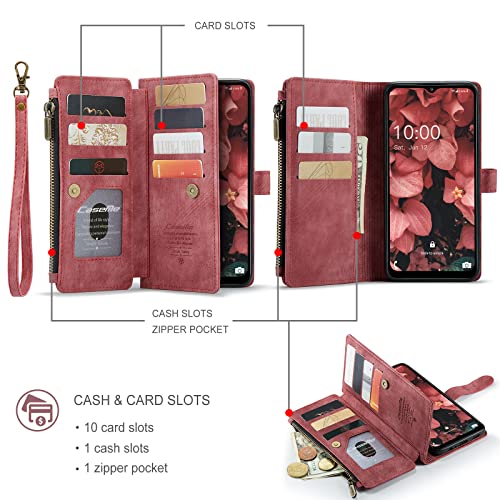 REEGINCH Samsung Galaxy A13 5G Case, Samsung A13 4G Wallet Case for Women Men, Durable PU Leather Case Magnetic Flip Zipper Card Holder Wristlet Strap Kickstand Phone Case for Samsung Galaxy A13, Red