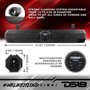 DS18 SB24BT 24" Marine Amplified Power Sports Bluetooth Sound Bar System USB Port IPX5 Rated Weatherproof 600 Watts Peak Power - Ideal for ATV UTV Jeeps Side by Side Marine Golf Car