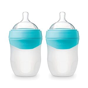 tiny twinkle silicone baby bottle with comfort grip and soft flexible nipple - squeezably soft baby bottles for newborn and up (mint, 6 ounce - 2 pack)
