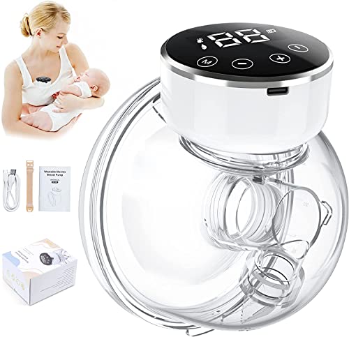 Wearable Breast Pump, Hands Free Breast Pump, Electric Breast Pump with 3 Modes & 9 Levels, Portable Breast Pump LCD Display, Wireless Breast Pump with Massage Mode, 17/ 19/ 21/ 24 mm Flanges - URMYWO