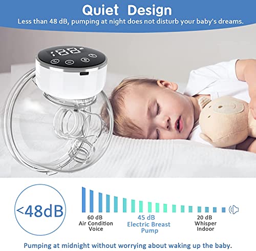 Wearable Breast Pump, Hands Free Breast Pump, Electric Breast Pump with 3 Modes & 9 Levels, Portable Breast Pump LCD Display, Wireless Breast Pump with Massage Mode, 17/ 19/ 21/ 24 mm Flanges - URMYWO