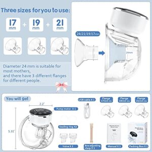 Wearable Breast Pump, Hands Free Breast Pump, Electric Breast Pump with 3 Modes & 9 Levels, Portable Breast Pump LCD Display, Wireless Breast Pump with Massage Mode, 17/ 19/ 21/ 24 mm Flanges - URMYWO