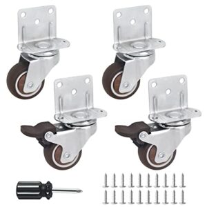 side mount casters set of 4 with brake,1.5inch l-shape tpr plate casters,small wheels for furniture wheels, baby bed, suitcase, cabinet wheels, table casters, loading capacity 200 lbs (1.5” l-shape)