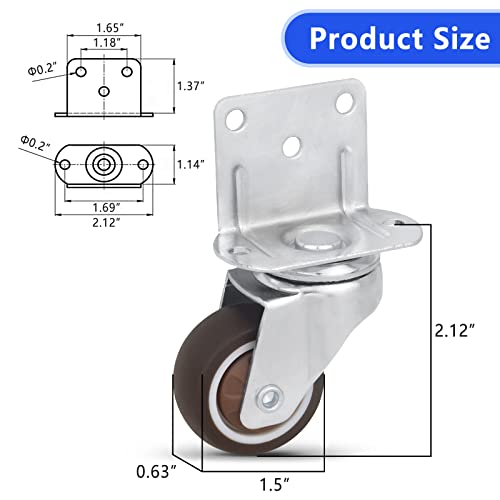 Side Mount Casters Set of 4 with Brake,1.5inch L-Shape TPR Plate Casters,Small Wheels for Furniture Wheels, Baby Bed, Suitcase, Cabinet Wheels, Table Casters, Loading Capacity 200 Lbs (1.5” L-Shape)