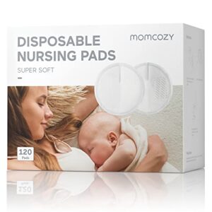 momcozy super soft nursing pads disposable, fast absorbent 120 count breast pads for breastfeeding, extra fit & leak-proof nipple pads, portable