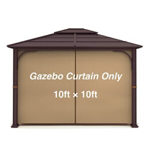 gazebo universal replacement privacy curtains - gafrem 10' x 10' canopy side wall privacy panel with zipper, 1 panel sidewall only (khaki)