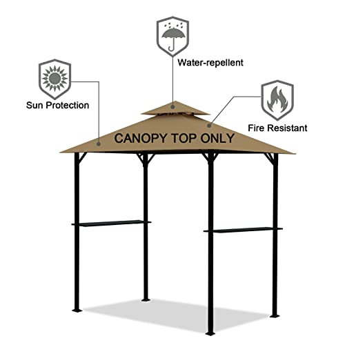 Grill Gazebo Replacement Canopy Roof - Gafrem 5x8 Outdoor BBQ Gazebo Roof Top Double Tiered Grill Shelter Cover Only Fit for Model L-GG001PST-F (Khaki)