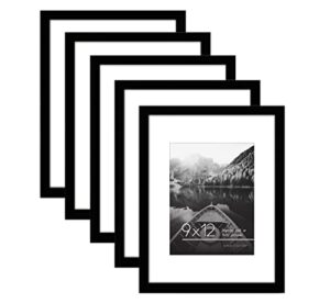 americanflat 9x12 picture frame in black - set of 5 - use as 6x8 picture frame with mat or 9x12 frame without mat - plexiglass cover and sawtooth hanging hardware for horizontal or vertical display