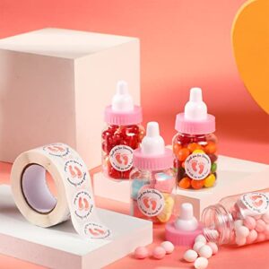 48 Pieces 1.5 x 3.5 Inch Baby Shower Mini Milk Bottle with 500 Adhesive Thank You for Showering Stickers, Small Pink Baby Shower Bottle Plastic Fillable Gift Boxes DIY Baby Shower Party Favor