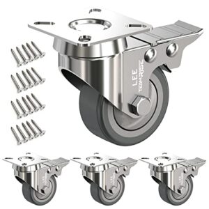 2" caster wheels set of 4 heavy duty plate casters with brake 2 inch dual locking castors and no noise tpr rubber wheel no floor marks silent castor swivel for furniture 4 pack up 440lbs, free screws
